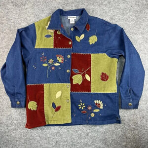 Alfred Dunner Denim Shirt Jacket Womens 10 Fall Corduroy Patchwork Button Up